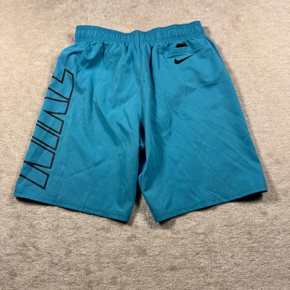 Nike Swim Trunks Mens Medium Teal Blue Logo Graphic Board Shorts 9 Inch Inseam